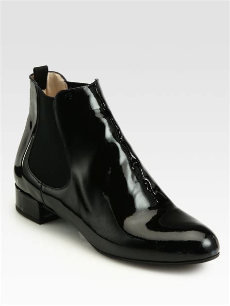 prada patent leather flat ankle boots|prada ankle length leather boots.